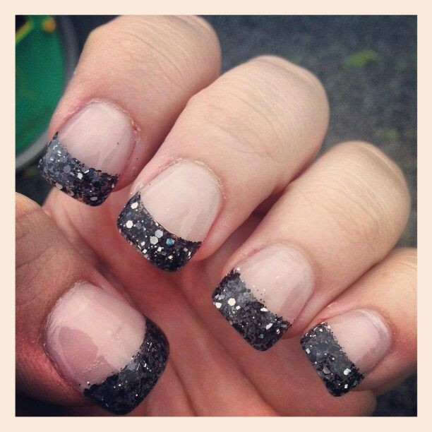Black Nails With Glitter Tips
 Acrylics with black sparkle gel tips