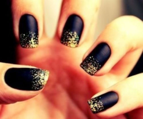 Black Nails With Glitter Tips
 Golden Glitter Tip Black Nails s and