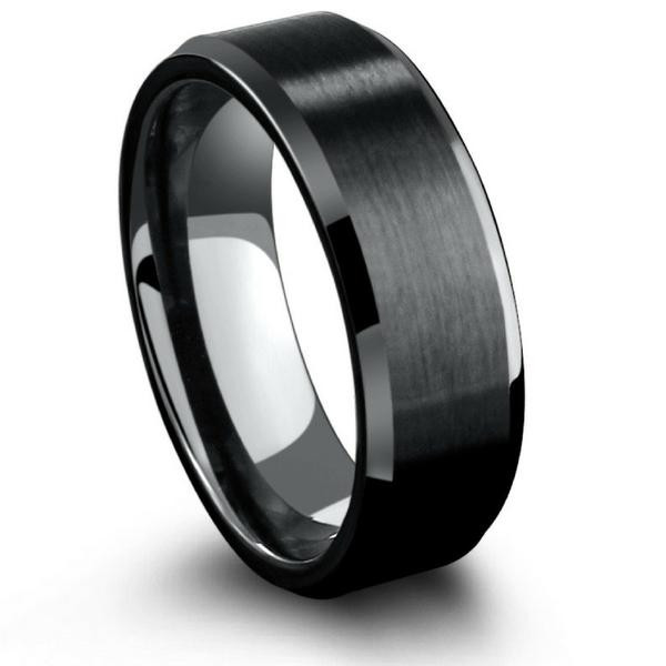 Black Tungsten Wedding Band
 8mm Mens Black Tungsten Wedding Ring With Matte Center