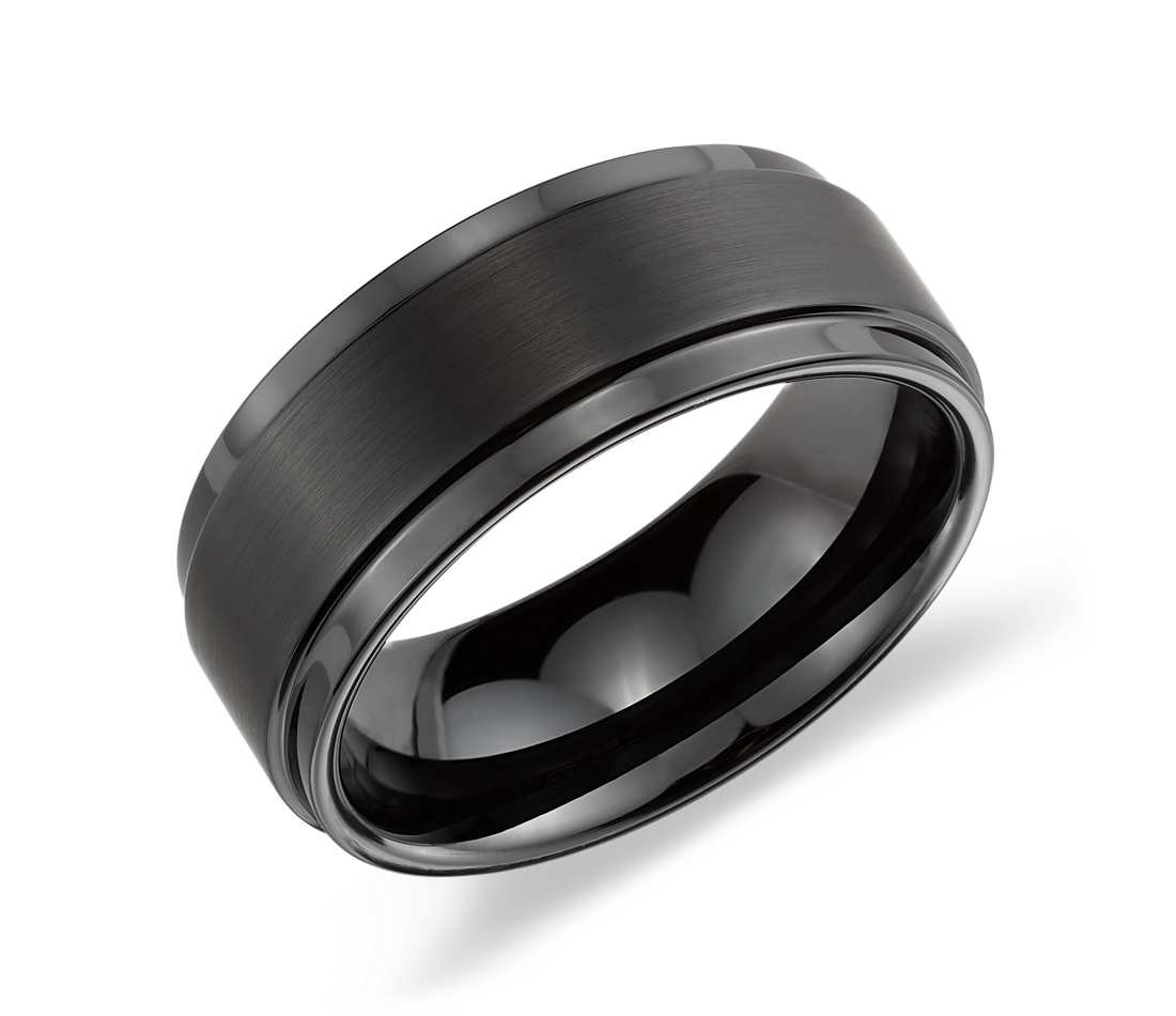 Black Tungsten Wedding Band
 Brushed and Polished fort Fit Wedding Ring in Black