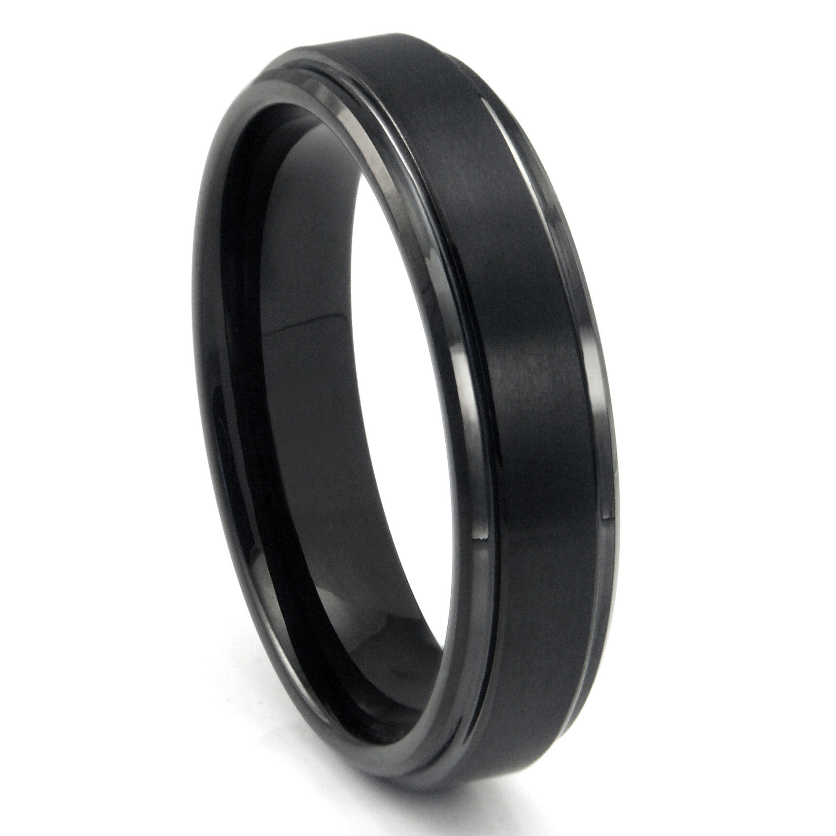 Black Tungsten Wedding Band
 Black Tungsten Carbide Wedding Band Ring w Raised Center