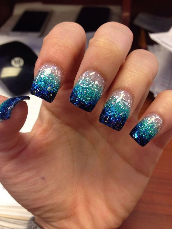 Blue Gel Nail Designs
 gel nail designs for winter glitter 2018
