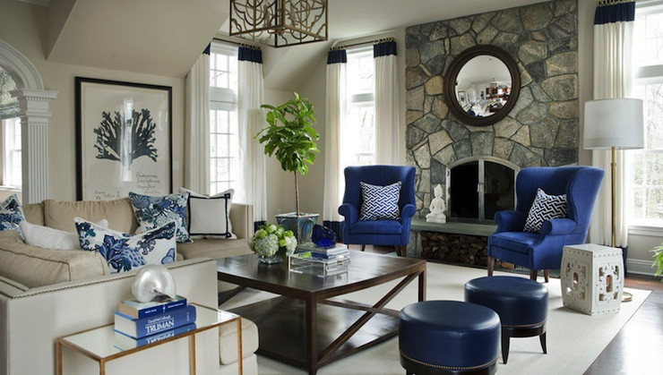 Blue Living Room Chair
 Blue Wingback Chairs Transitional living room Morgan