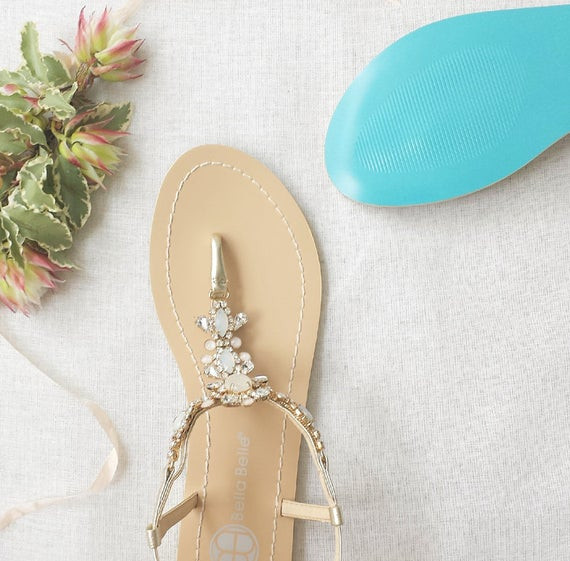 Blue Sole Wedding Shoes
 Something Blue Sole Wedding Shoes Sandals with gold Jewel