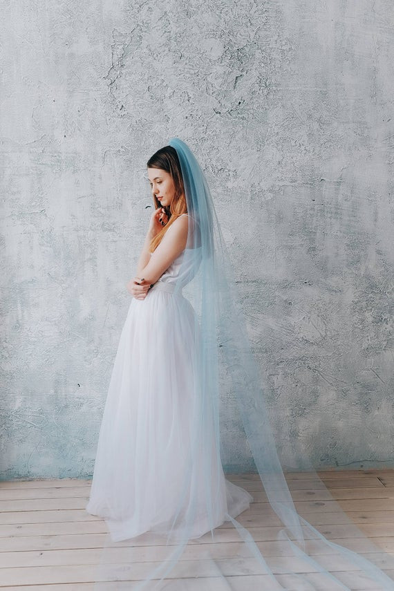 Blue Wedding Veil
 Blue wedding veil Something blue Bridal veil