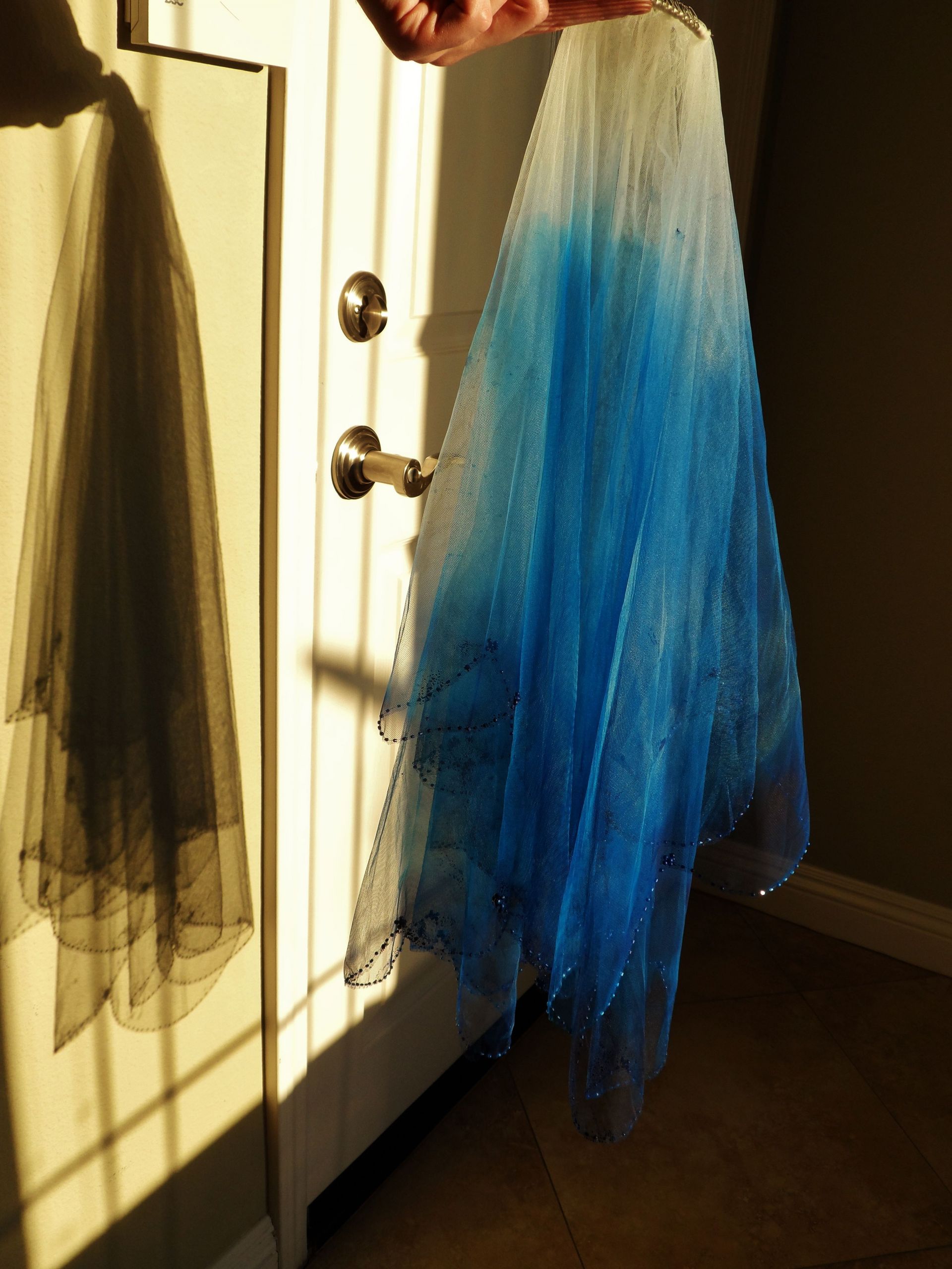 Blue Wedding Veil
 My ombre dip dyed blue wedding veil Done with spray paint