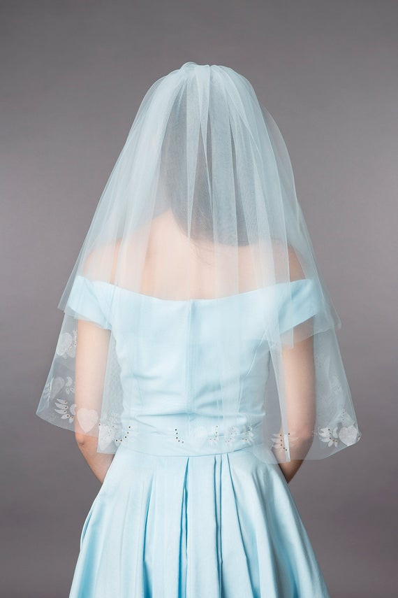 Blue Wedding Veil
 Blue tulle wedding veil blue tulle elbow length wedding veil