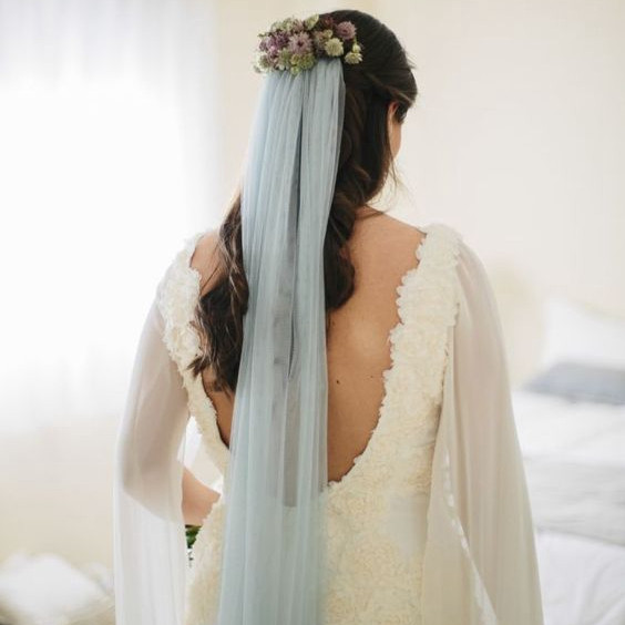 Blue Wedding Veil
 Dust Blue 36 Color Wedding Veil Ankle Length Bridal Veil