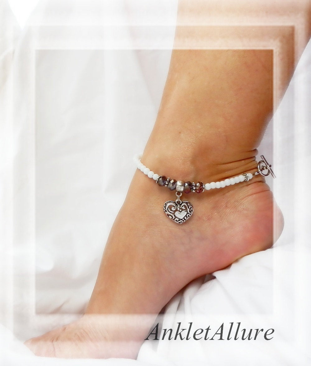 Body Jewelry Ankle
 Heart Anklet Purple Crystal Body Jewelry Silver Ankle Bracelet