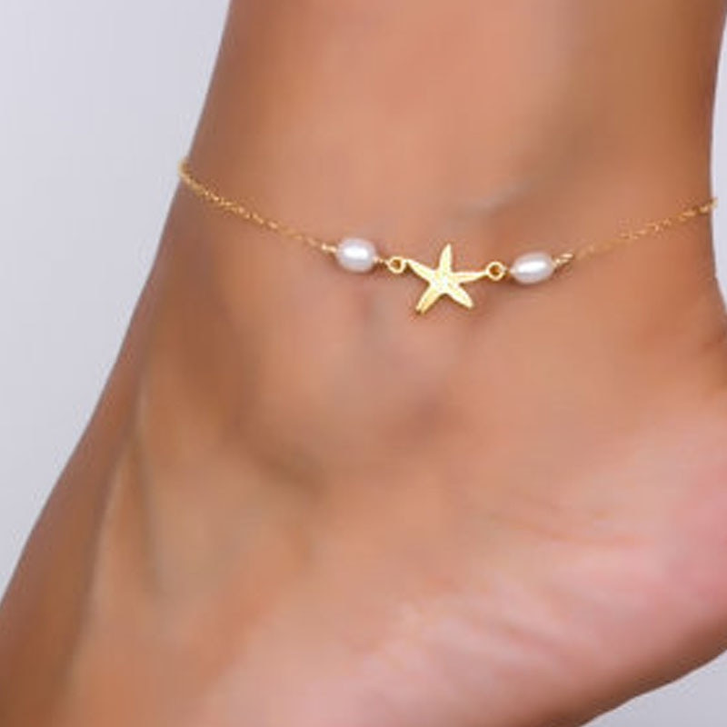 Body Jewelry Ankle
 Starfish Shape Star Anklet Bracelet Pearl Beaded Ankle