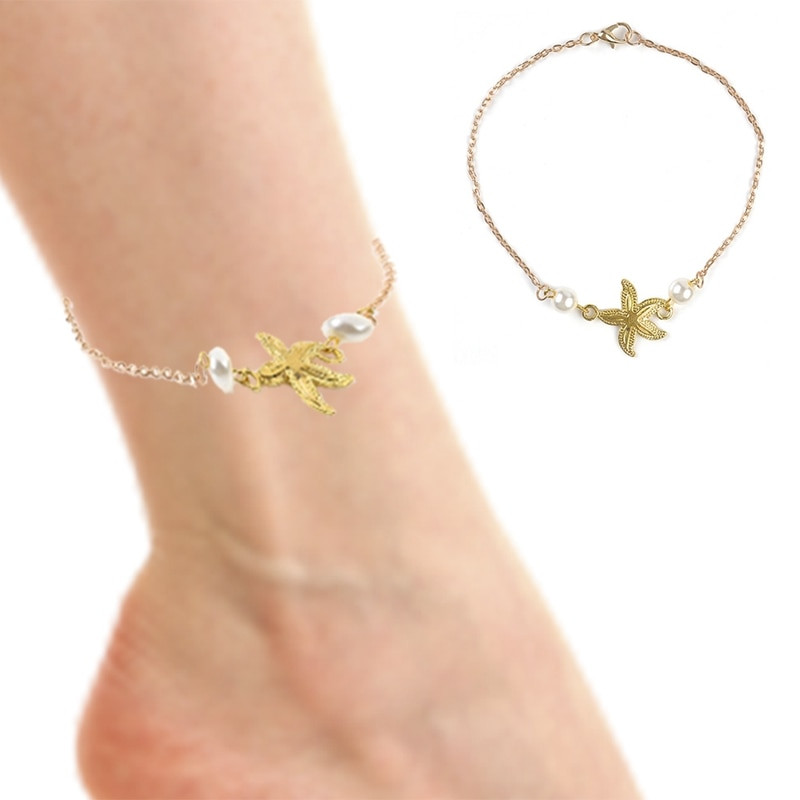 Body Jewelry Ankle
 1Pcs Starfish Shape Star Anklet Pearl Beaded Ankle