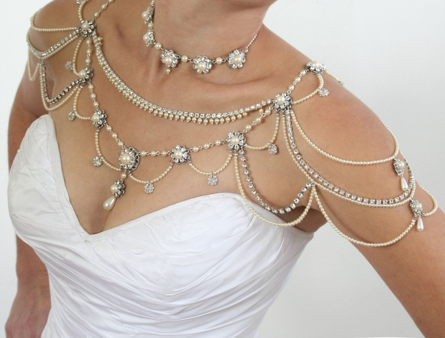 Body Jewelry Wedding
 Bridal Necklace For The SHOULDERS Victorian Style Beaded