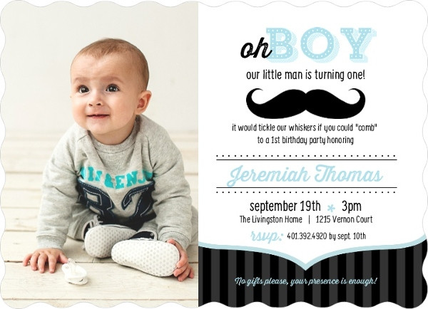 Boy 1st Birthday Invitations
 Blue and Black Moustache 1st Birthday Invitation
