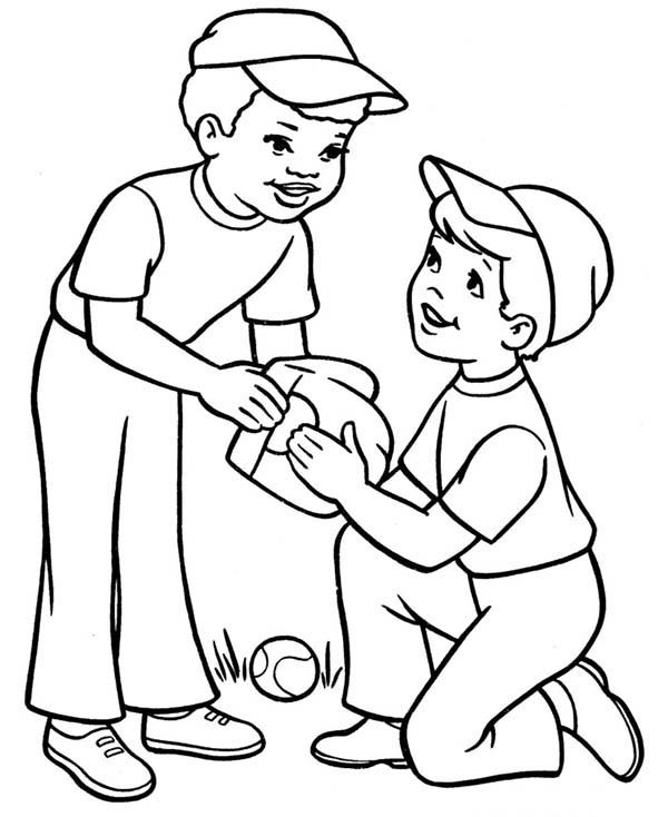 Boys Coloring Pages
 Two Boys Playing Baseball Coloring Page Download & Print