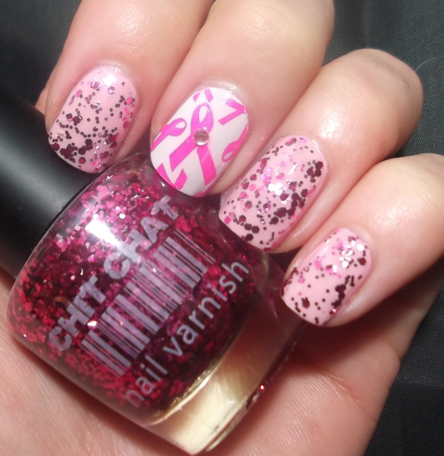 Breast Cancer Nail Art
 Lou is Perfectly Polished Breast Cancer Awareness Nail Art