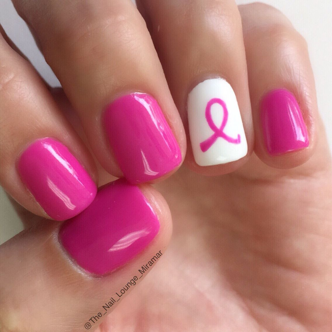 Breast Cancer Nail Art
 Pink ribbon October breast cancer awareness nail art