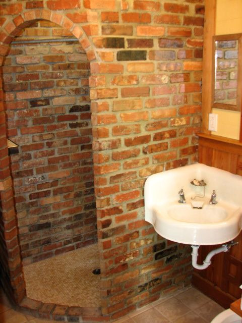 Brick Tile Bathroom
 Using reclaimed bricks from basement in shower Will need