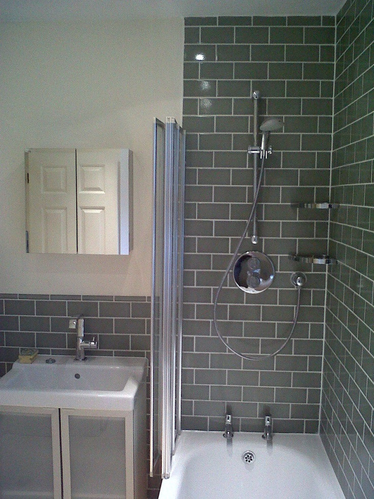 Brick Tile Bathroom
 Shower with grey brick tile effect House