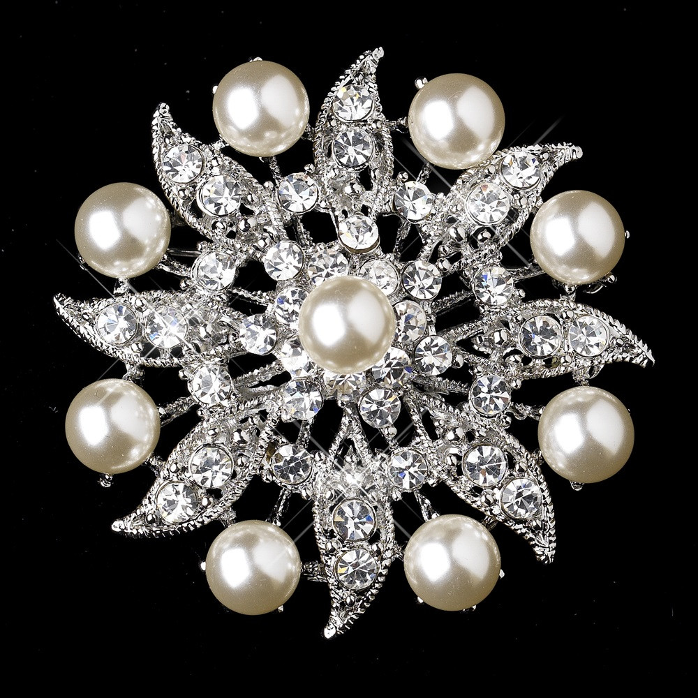 Brooches Design
 Pearl & Rhinestone Illuminating Bridal Brooch Pin Diamond