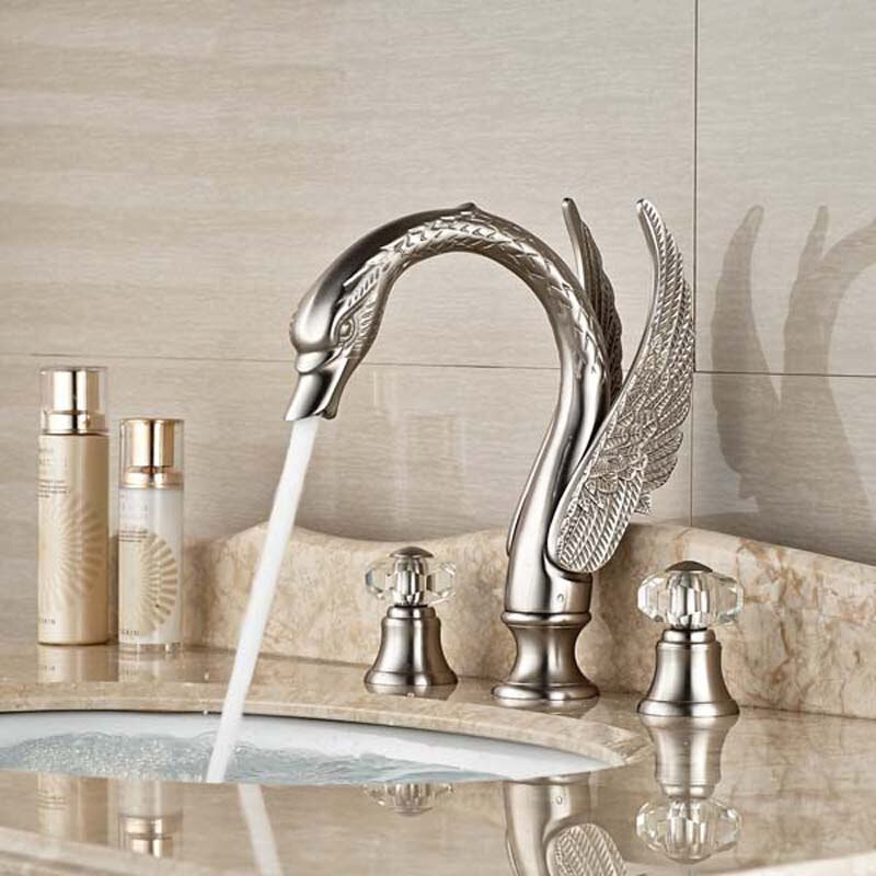 Brushed Nickel Bathroom Faucet
 Crystal Handles Widespread Brushed Nickel Bathroom Faucet