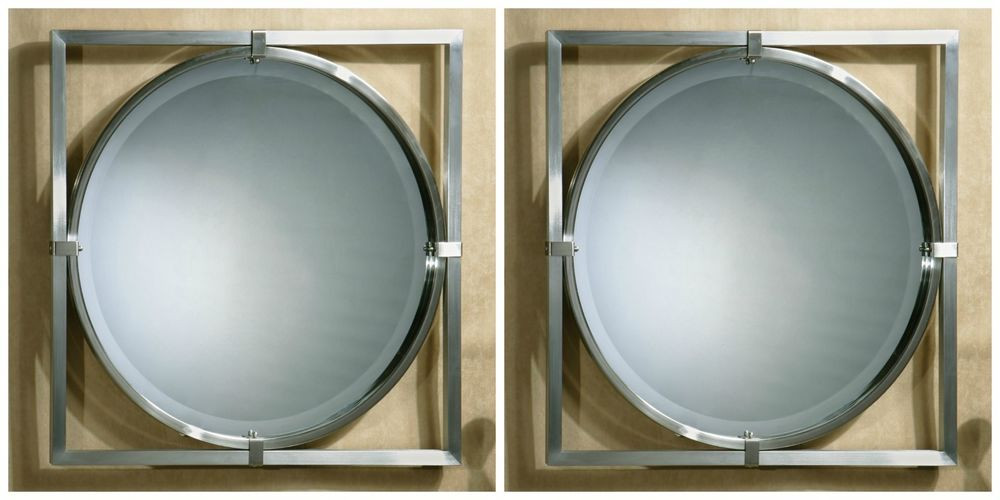 Brushed Nickel Bathroom Mirrors
 TWO LARGE 30" BRUSHED NICKEL METAL FRAME BEVELED WALL