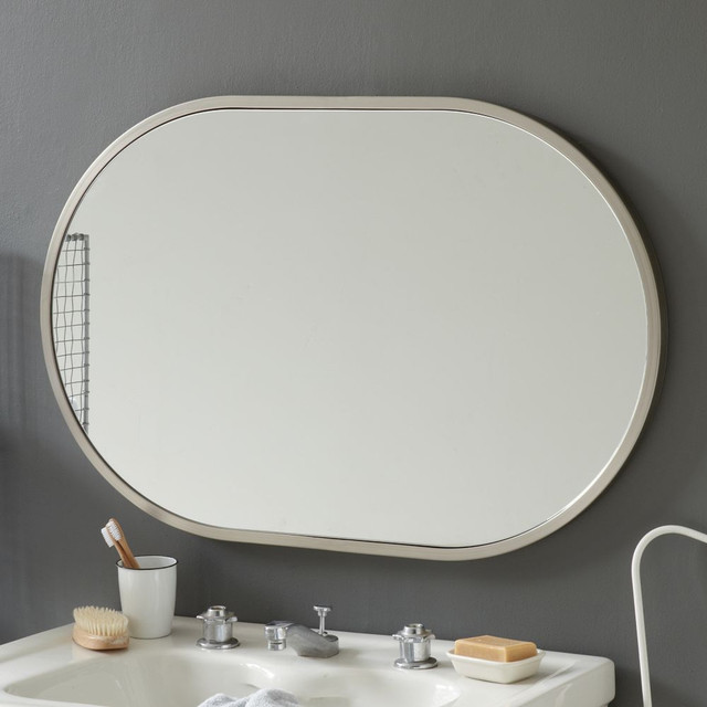 Brushed Nickel Bathroom Mirrors
 Metal Oval Wall Mirror Brushed Nickel Modern Wall