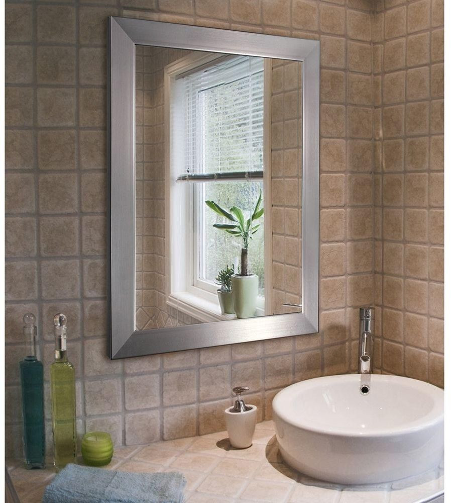 Brushed Nickel Bathroom Mirrors
 Modern Bathroom Hanging Mirror 26"X32" Wall Mount Brushed