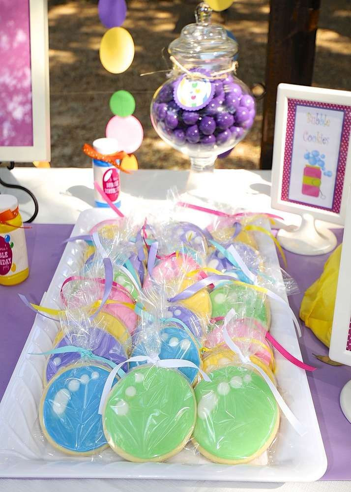 Bubble Birthday Party Ideas
 Colorful cookies at a bubble themed birthday party See