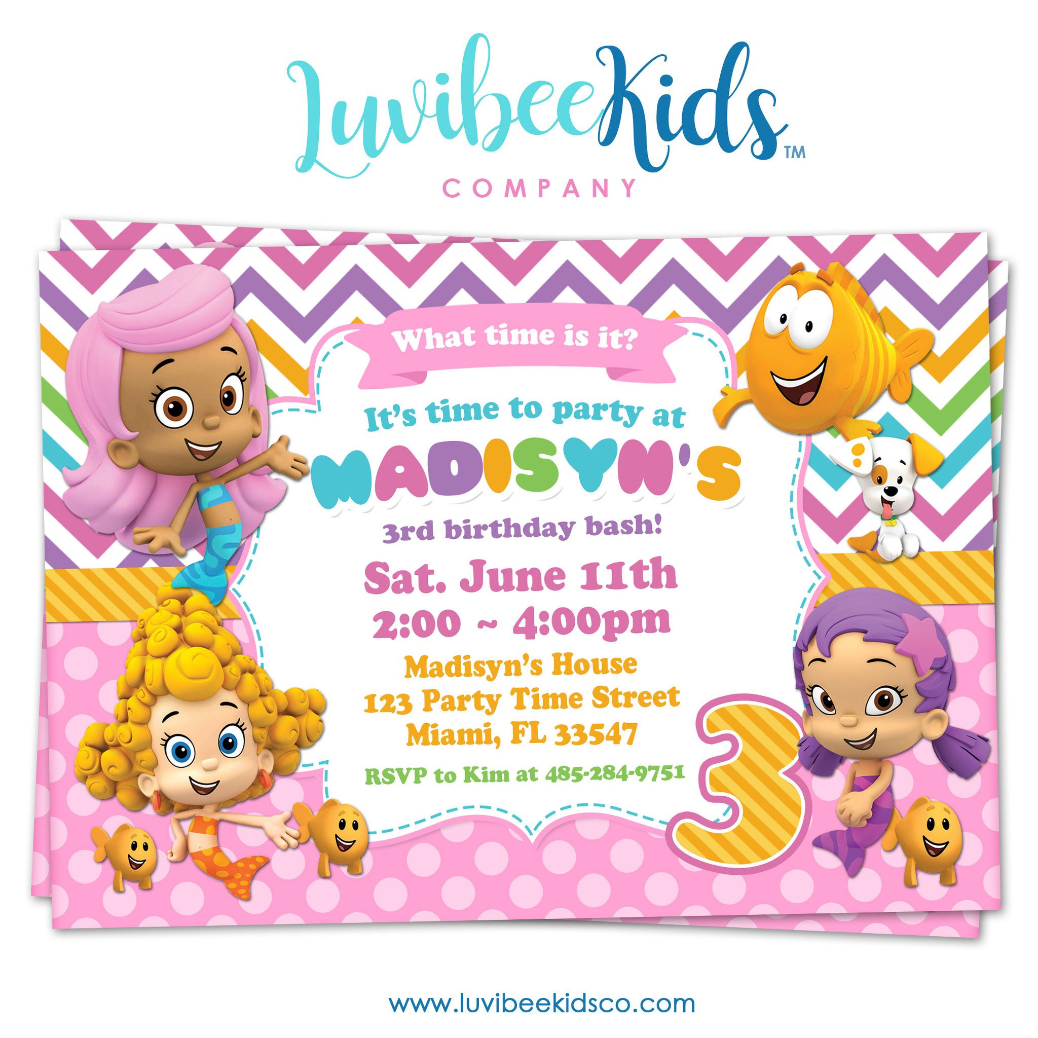 Bubble Guppies Birthday Invitation
 Bubble Guppies Birthday Invitation Rainbow Girl s