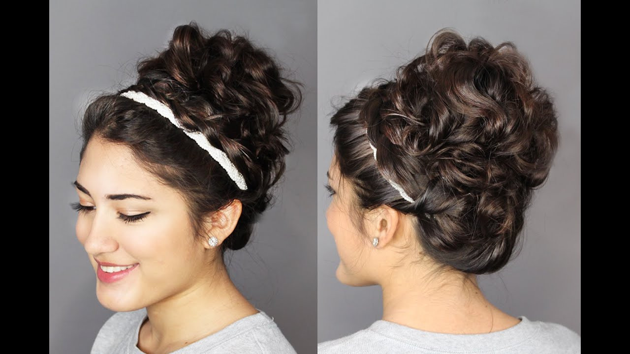 Bun Hairstyles For Curly Hair
 Second Day Hair Holiday Updo Braided Headband & Messy