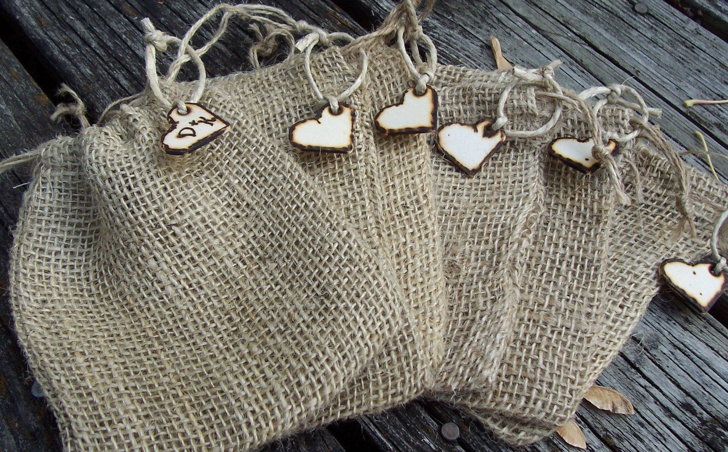 Burlap Wedding Favors
 Burlap Wedding Favor Bags with Personalized Heart by GoRustic