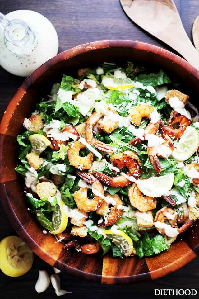 Caesar Salad With Shrimp
 Grilled Shrimp Caesar Salad with Homemade Light Caesar