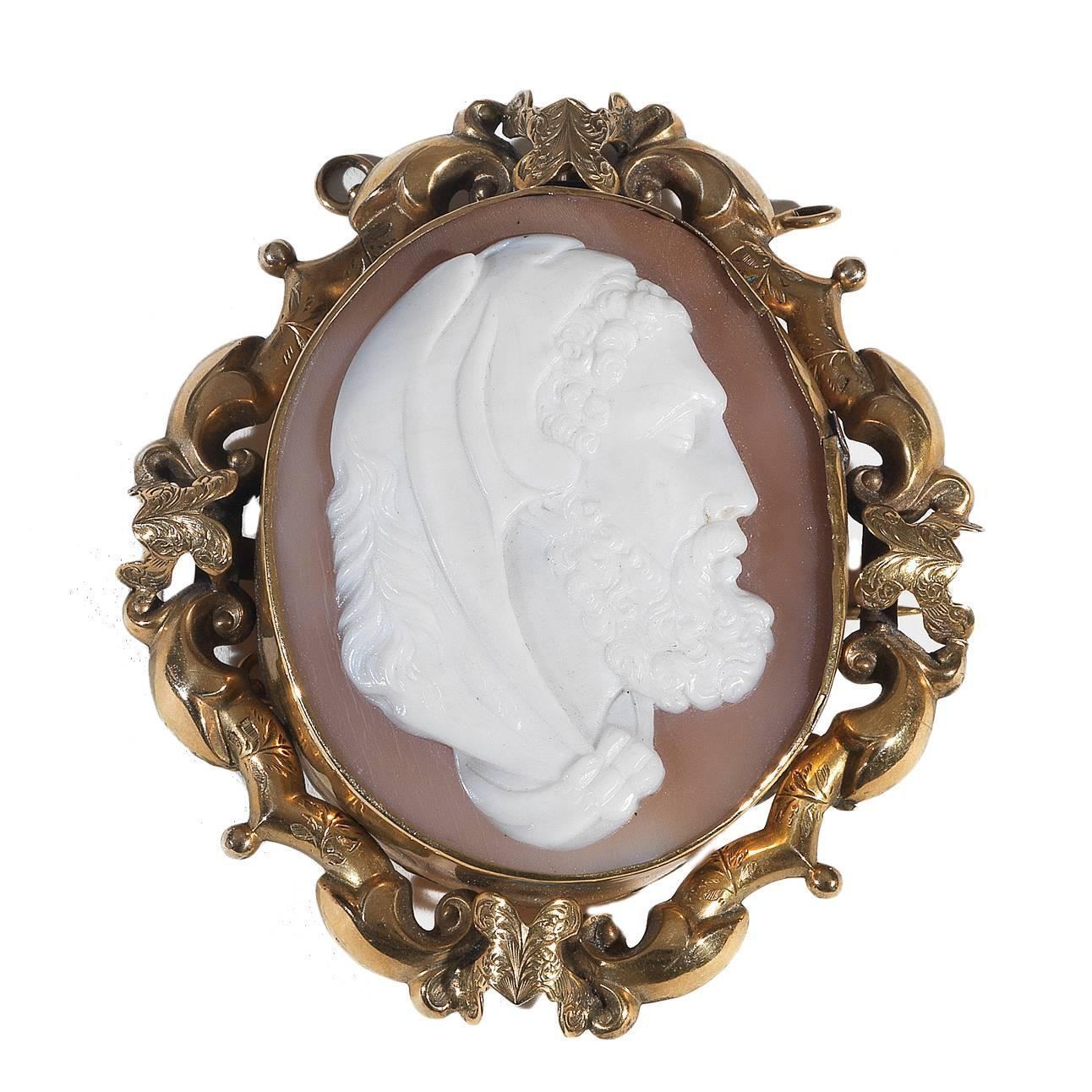 Cameo Brooches
 Antique Cameo Shell Gold Hercules Brooch Pendant For