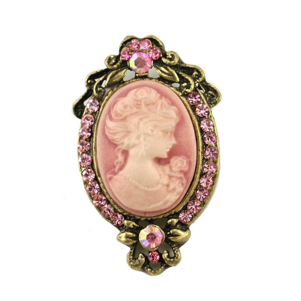 Cameo Brooches
 CAMEO Brooch Pin Light Pink Crystal Stone Antique Style