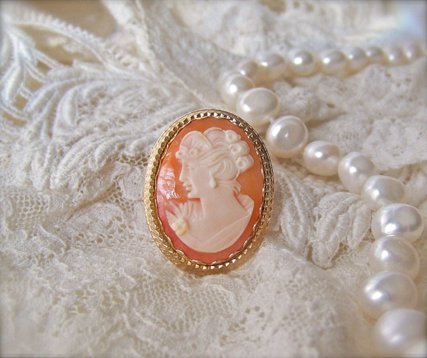 Cameo Brooches
 Antique Cameo Brooch Pendant 14KGF Hand Carved by
