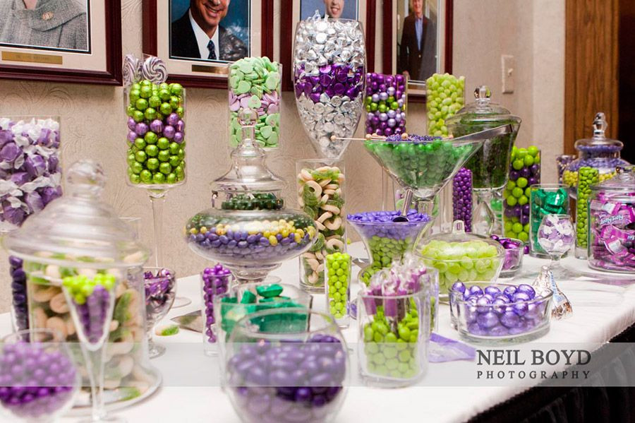 Candy Bar Wedding Favors
 Purple and green wedding candy bar for wedding favors at