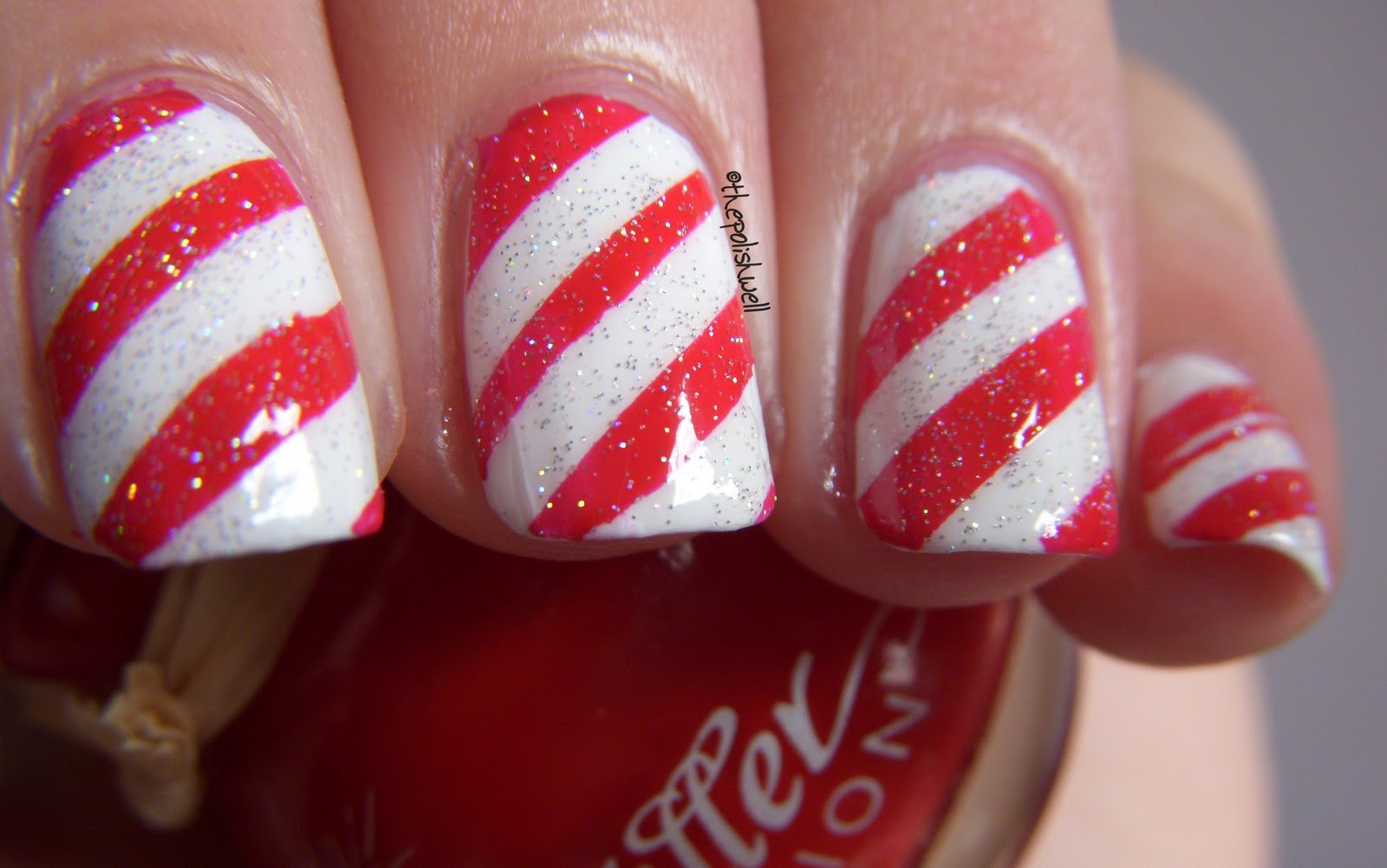 Candy Cane Nail Art
 The Polish Well 12 Days of Christmas Day 8 Candy Cane