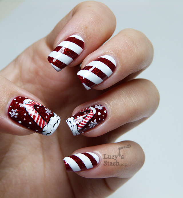 Candy Cane Nail Art
 Candy cane holiday manicure and nail art petition entry