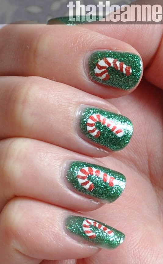 Candy Cane Nail Art
 thatleanne China Glaze Holiday 2010 Glitter swatches and