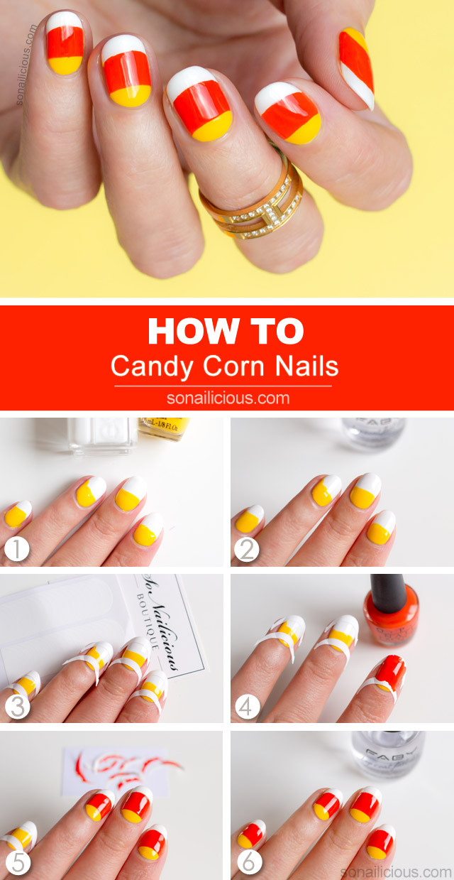 Candy Corn Nail Designs
 Candy Corn Nails For Halloween Tutorial