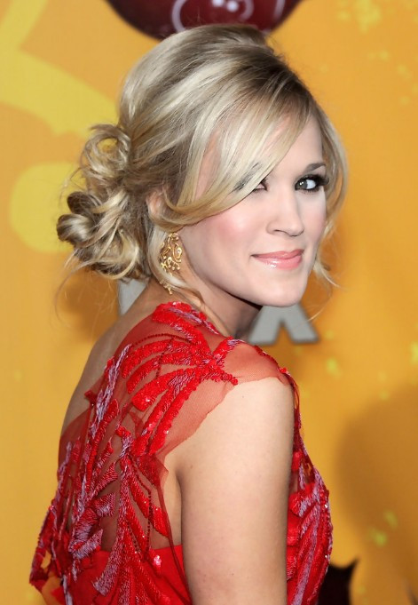 Carrie Underwood Updo Hairstyles
 Perfect Romantic Loose Low Bun Updo from Carrie Underwood