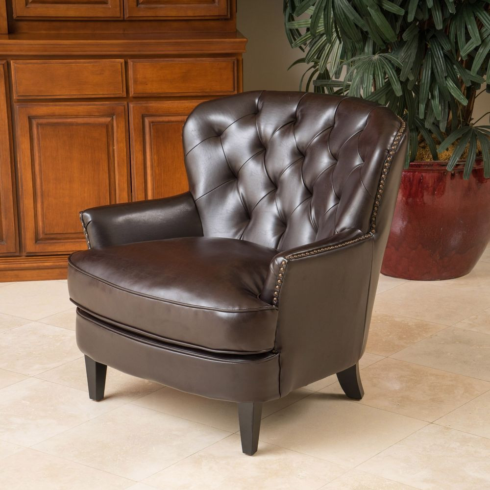 Chairs Living Room
 Living Room Furniture Brown Tufted Leather Club Chair w