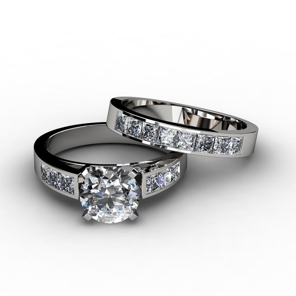 Channel Set Wedding Band
 Channel Set Diamond Engagement Ring & Matching Wedding