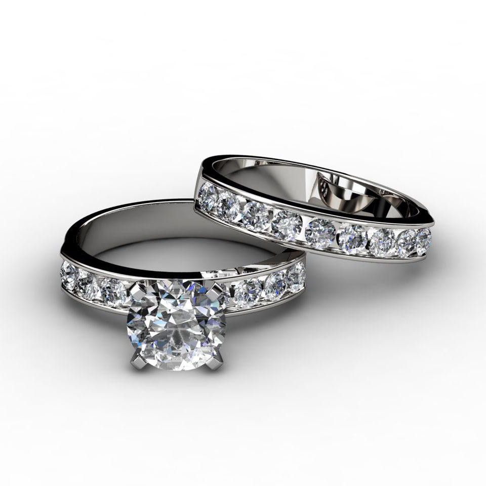 Channel Set Wedding Band
 Channel Set Diamond Engagement Ring & Matching Wedding Band