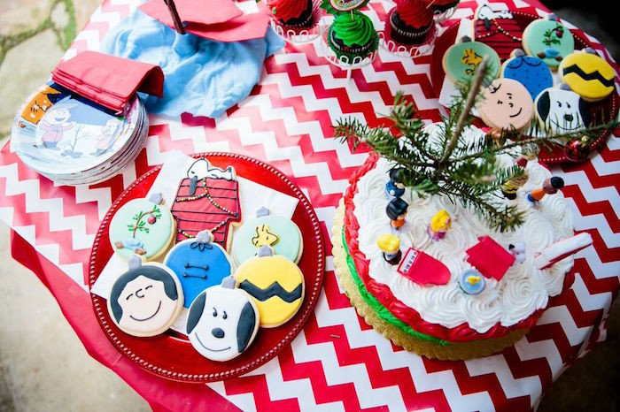 Charlie Brown Christmas Party Ideas
 Kara s Party Ideas Cookies Cake from a Charlie Brown