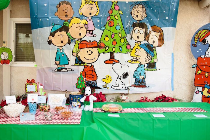Charlie Brown Christmas Party Ideas
 Kara s Party Ideas Food Table from a Charlie Brown