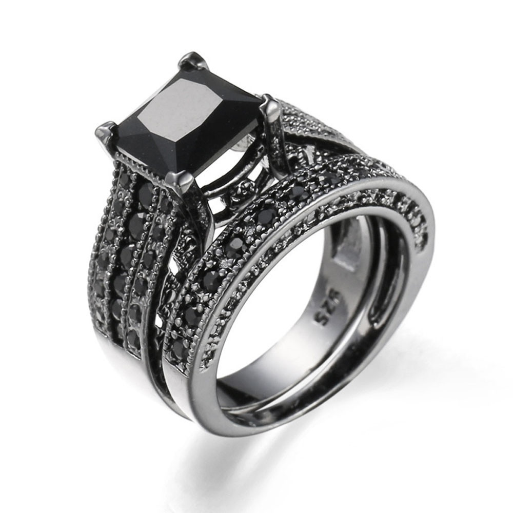 Cheap Black Wedding Rings
 2 in 1 Womens Vintage Black Silver Engagement Wedding Band