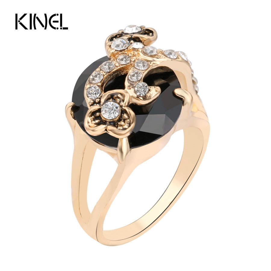 Cheap Black Wedding Rings
 Kinel Jewelry Black Ring For Women Gold Mosaic Crystal