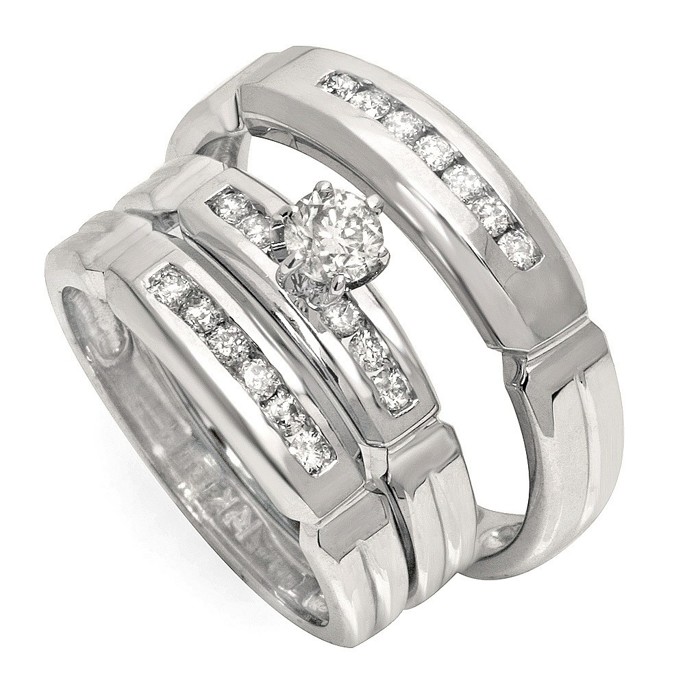 Cheap Wedding Band Sets For Him And Her
 Luxurious Trio Marriage Rings Half Carat Round Cut Diamond