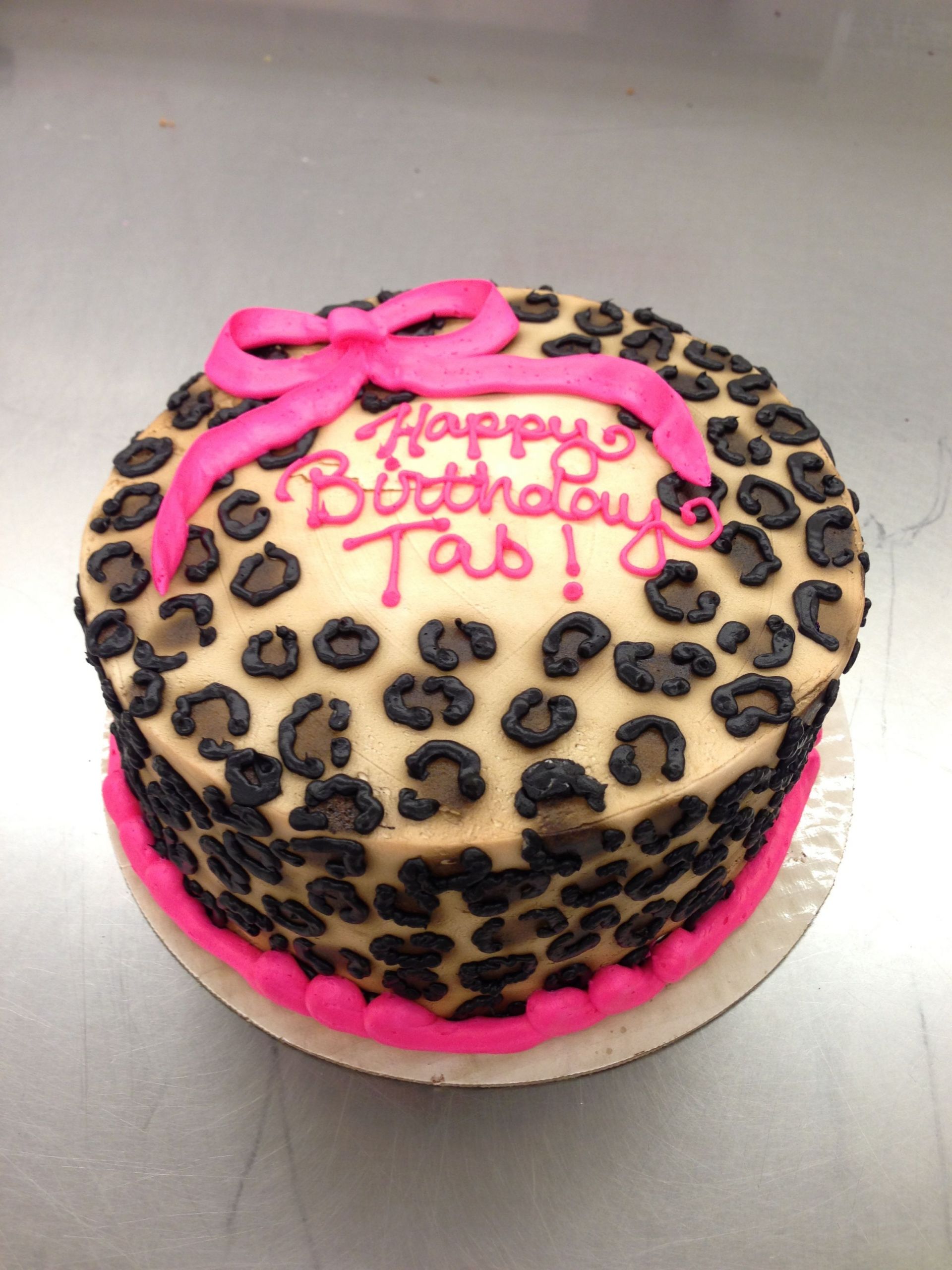Cheetah Print Birthday Cake
 Cheetah print cake with bow FOOD